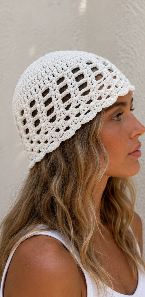 Isla White Crochet Summer Beanie